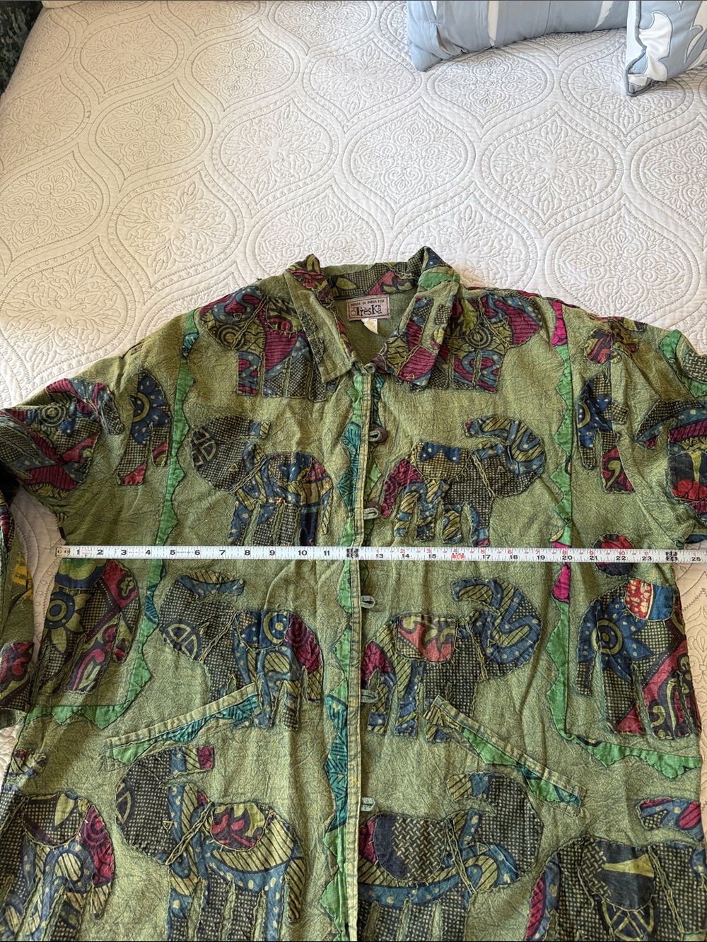 Green Patterned Elephant Button-Up Jacket, OS - Picture 6 of 10